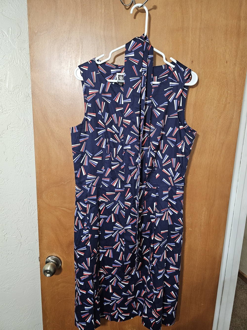 Anne Klein Navy Sleeveless Tie-Neck Dress with Red & White Accents